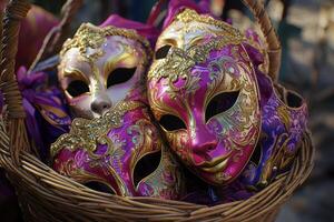 A basket with four masks photo