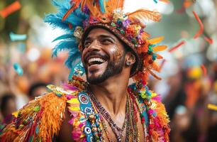 A man in colorful costume is smiling photo