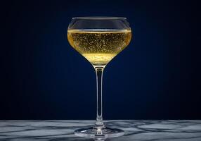Golden bubbles effervesce in elegant glass. photo
