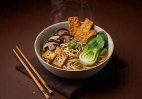 Steaming Noodle Bowl with Tofu and Bok Choy photo