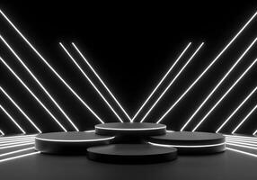 Illuminated Platform with Abstract Neon Lines photo