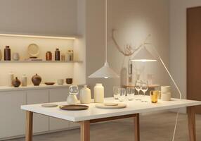 Serene Minimalist Table Setting with Warm Ambient Lighting photo