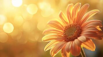 Orange flower with sun shining in background photo
