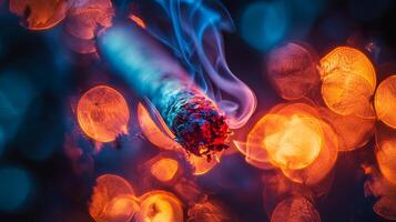A close up of a cigarette with bright lights photo