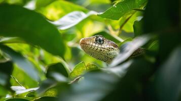 A close up of a snake in the leaves photo