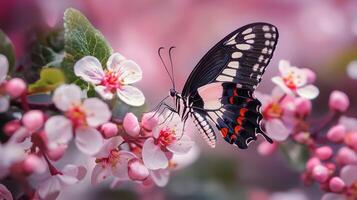 A butterfly is sitting on a flower photo