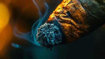 A close up of a cigar with smoke coming out of it photo