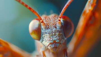 A close up of a bug's face photo