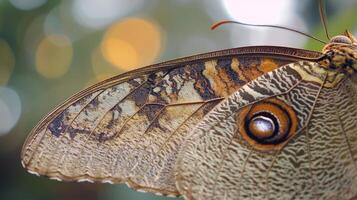 A butterfly with a large brown and white wing photo