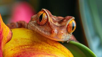 A close up of a lizard on a flower photo