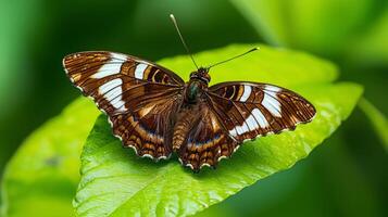 A butterfly is sitting on a leaf photo