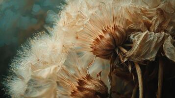 A close up of a dandelion with brown leaves photo