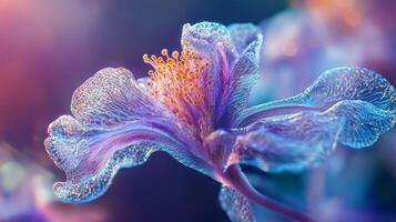 A close up of a purple flower with a blurry background photo