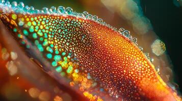 A close up of a flower with water droplets photo