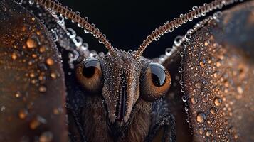 A close up of a butterfly with water droplets on its wings photo