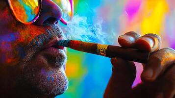 A man with sunglasses smoking a cigar photo