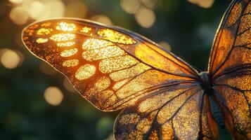 un cerca arriba de un mariposa con un Dom brillante mediante eso foto