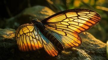 un mariposa con naranja alas es sentado en un rock foto