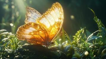 A butterfly is sitting on a grassy field photo
