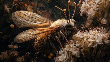 A painting of a bee on a flower photo