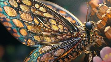 A close up of a butterfly with gold and black spots photo