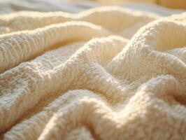 A blanket is laying on top of a bed photo