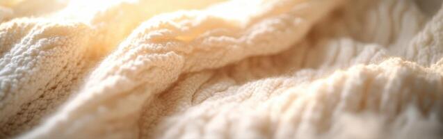 Soft and textured boucle fabric illuminated by warm sunlight photo