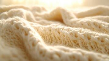 Soft white boucle fabric gently draped in warm sunlight photo