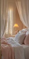 Cozy boucle bedroom with soft light and inviting atmosphere photo
