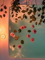 Relaxing head spa experience with soothing rose petals and greenery photo