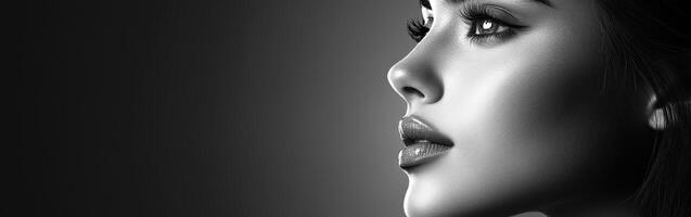 Captivating profile of a woman against a dramatic backdrop photo