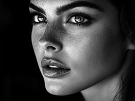 Black and white portrait of a beautiful woman photo