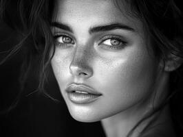 Close-up portrait of a young woman with striking features photo