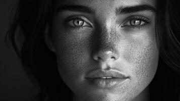 Captivating portrait highlighting natural beauty and expressive eyes photo