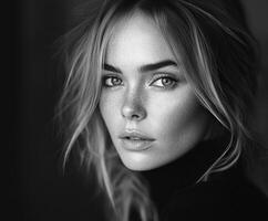 Black and white portrait of a beautiful woman photo