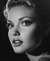 Gorgeous woman with stunning eyes and glossy lips in light photo