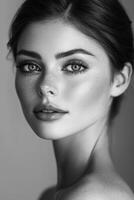 Stunning portrait of a model with captivating features and freckles photo