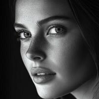 Captivating gaze of a young woman with striking freckles photo