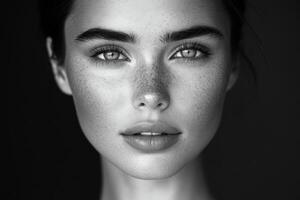 A woman with freckles on her face photo