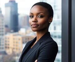 An attractive young black woman in a business suit photo