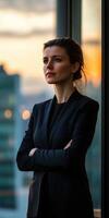 Confident businesswoman looking out of window photo