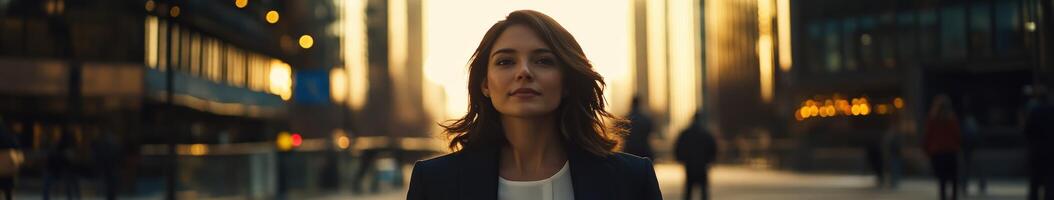 A woman is standing in the middle of a city street photo