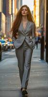 Stylish entrepreneur confidently walks in city photo