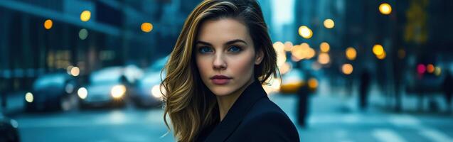 Stylish entrepreneur stands confidently in the city photo