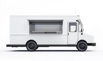 Food truck ready for service in urban setting without branding photo