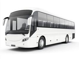 Modern white passenger bus parked in urban setting photo