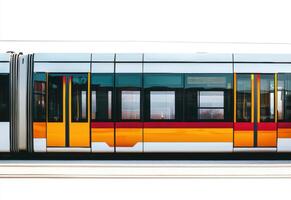 Modern light rail train in urban environment at midday photo