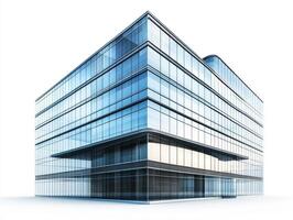 Modern glass building reflecting the sky in a urban setting photo
