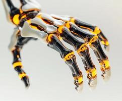 Robotic hand with glowing joints showcases advanced design features photo