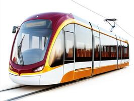 Modern light rail tram at urban station with sleek design photo